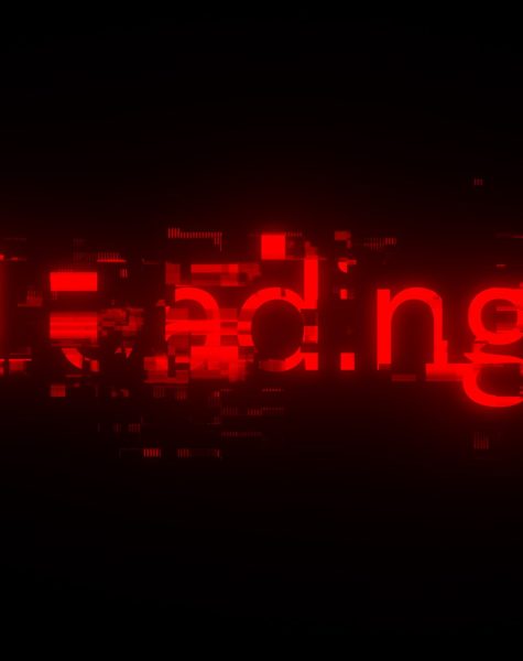 3D rendering loading text with screen effects of technological failures. Spectacular screen glitch with various kinds of interference