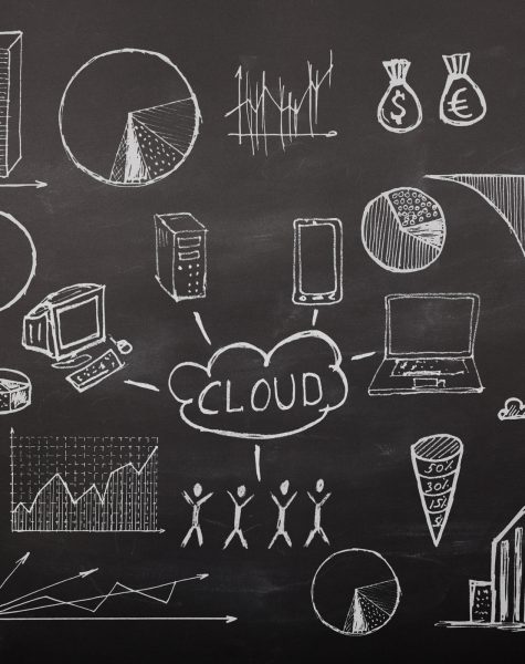 Business concept - sketch with schemes and graphs on chalkboard